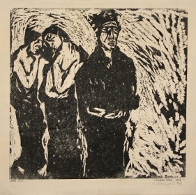 UNTITLED ( BLACK AND WHITE WITH 3 FIGURES ) 1964 Woodcut 12 x 12 in.