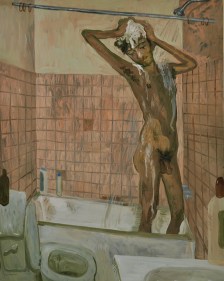 Salman Toor, Shower Boy, 2018, Oil on panel, 20 x 16 in
