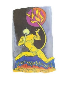 M F Husain HANUMAN WITH TAIL ON FIRE Serigraph edition of 350 individual serigraph $2,000; set of 3 $5,000  24 X 18 inches