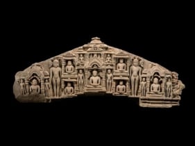 Door Lintel Depicting Jinas of the Digambara Sect Northern India, Rajasthan 11th Century Sandstone 24 x 62 in.
