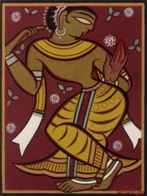 Jamini Roy UNTITLED (DANCING GOPI) c. 1960s Tempera on card 21.75 x 16.5 in.