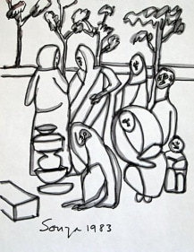 F. N. Souza UNTITLED (PEOPLE GATHERING) 1983 Ink on paper 11 x 8.5 in.
