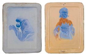 Ahmed Ali Manganhar NEGATIVE IMAGES (DIPTYCH) Acrylic on slate 11 x 16.5 in.