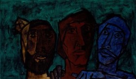 M. F. Husain UNTITLED (HEADS - GREEN) 1957 Oil on canvas 20 x 33 in.