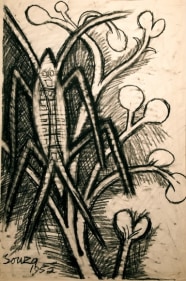 F.N. Souza  Untitled (Grasshopper in Foliage)  1952  Charcoal on paper  22 x 15 in.