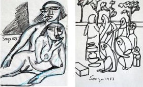 F. N. Souza Set of Two Drawings 11 x 8.5 in. each Ink on paper 1983 Estimate - $7,000 - $9,000