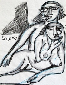 F.N. Souza UNTITLED (COUPLE LYING) 1983 Ink on paper 11 x 8.5 in.