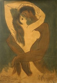 Sadequain LOVES Oil on canvas 39 x 28 in.
