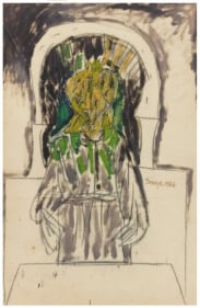 F.N. Souza  Untitled (Priest at Altar)   1966  Oil and marker on cloth   50.5 x 33 in.