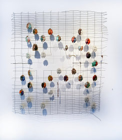 Ruby Chishti  Warp and Weft  2020  Steel, apoxy clay, paint, fabric, thread  55h x 55w in