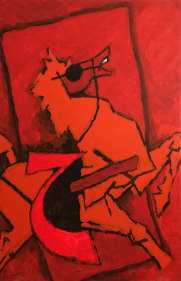 M. F. Husain   Untitled (red horse)  Acrylic on canvas  72 x 47.75 x 1 in