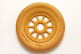 Katja Larsson  Trickster, 2022  Jesmonite, gold pigment, marble dust, plywood  34.65h x 34.65w x 3.54d in  1/3