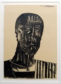 Laxma Goud UNTITLED (MAN'S HEAD) 1979 Ink on board 7.5 x 5.5 in.