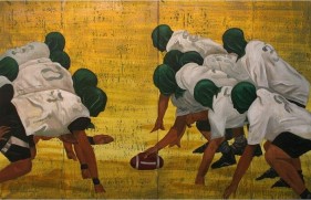 PLAYING WITH THE WHITE BALL (RUGBY) 2007 Acrylic on tarpaulin 66 x 104 in (diptych)
