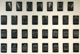 Rachid Koraichi Untitled (Talismanic Tablets) 2015 Set of 33 black marble tablets 14 x 8.5 x 1 in. (each)