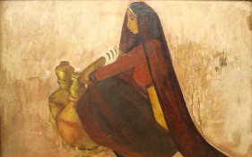 B. Prabha UNTITLED (WOMAN WITH WATER JUGS) 1964 Oil on canvas 25 x 39 in.