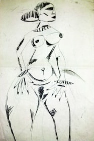 F.N. Souza Untitled (Nude with Hands on Hips) 1948 Charcoal on paper ​13 x 8.5 in.