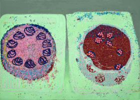 Saba Khan  Cakes in Plastic Boxes, 2015  Crystals, beads and acrylic on canvas  22 x 29.94 in