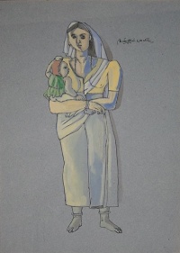 Laxma Goud UNTITLED (WOMAN WITH CHILD) 1987 Gouache on paper 14 x 10 in.
