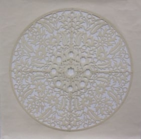 Anila Quayyum Agha All Flowers Are for Me (White) 2015 Embroidery and encaustic on laser-cut paper 30 x 30 in.
