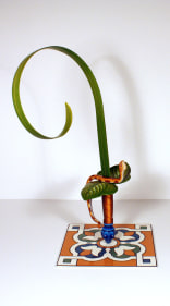 Adeela Suleman KAR WA FARR SERIES 3 2014 Hand-painted steel sword, iron and metal tile with enamel paint 19.5 x 12 x 9 in.