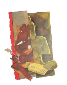 M F Husain VYASA AND GANESHA (mahabharata series) Limited edition serigraph (edition of 350) individual serigraph $2,000; set of 3 $5,000 24 x 18 in.