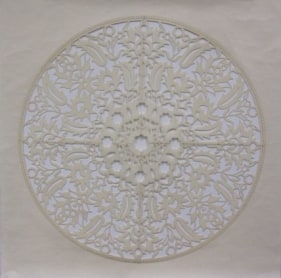 Anila Quayyum Agha All The Flowers Are For Me (White) 2015 Embroidery and encaustic on laser-cut paper 30 x 30 in.