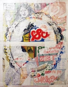 Chiraag Bhakta (*Pardon My Hindi) UNTITLED II (From the Washed Series) 2014 Slikscreen, mixed media and collage on found lithographs 40 x 29 in.