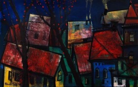 Paresh Maity THE BLUE HEAVEN 2016 oil on canvas 36 x 57 in.