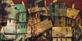 Paresh Maity City of Porto 2014 Oil on canvas 36 x 72 in.