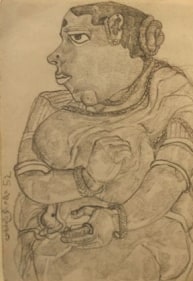 T. Vaikuntam UNTITLED (SITTING WOMAN II) 1988 Pencil on paper 5.5 x 4 in.