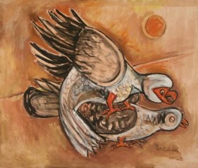 Paritosh Sen BIRDS Mixed media on board 44 x 52 in.  SOLD
