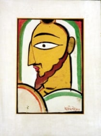 Jamini Roy UNTITLED (CHRIST PROFILE) Paint on board 14.5 x 10 in.