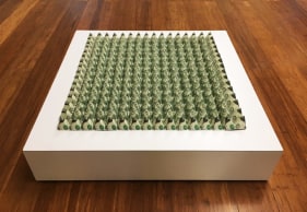 Abdullah M. I. Syed  Topography, 2017  Folded U.S. $1 banknotes and staple pins  24 x 24 x 2 in