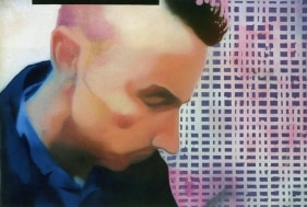 Riyas Komu MY NEXT DOOR, BUT I CAN'T SEE 2007 Oil, enamel and marble grain on canvas 24 x 36 in.