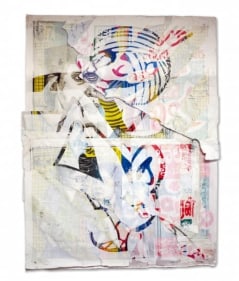 Chiraag Bhakta (*Pardon My Hindi) UNTITLED IV (From the Washed Series) 2014 Slikscreen, mixed media and collage on found lithographs 40 x 29 in.