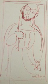 Jamini Roy UNTITLED (RED CHRIST) Ink on paper 8 x 5 in.