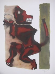 M.F Husain Red Demon ND serigraph 24 x 18 in.