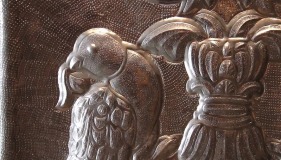 Adeela Suleman FALLING DOWN AGAIN (Ed. 2/2) 2012 Hand-beaten stainless steel, iron and powdered paint 82 x 64 x 5 in.