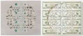 Abdullah M. I. Syed  Divine Structure: Hexakaideca, 2017  Hand-cut U.S. $20 banknote sheet and banknote collage with acrylic on wasli  10.25 x 24.50 in