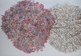 G.R. Iranna Silver Shadow 2017 Watercolor and silver foil on paper 42 x 56 in.