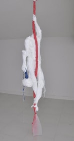 Khalil Chishtee LIFE GOES ON II 2009 White trash bags, red table cloth, blue shower curtain 100 x 20 x 12