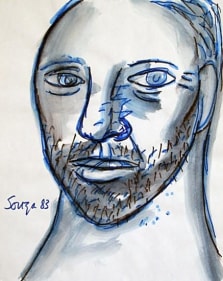 Francis Newton Souza UNTITLED (BLUE MALE PORTRAIT) 1983 Ink on paper 11 x 8.5 in.