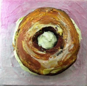 Maryam Arslan, Bagel, 2018, Oil and acrylic on canvas, 3 x 3 in