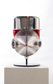 Adeela Suleman  Darkest Hour 1, 2021  Steel cooking utensil, sink drain cover and small sauce bowl, layered with foam and cloth