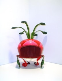 Adeela Suleman PINK LOTUS HELMET 2008 Metal with acrylic paint, fabric and padding 15 x 14 x 14 in.