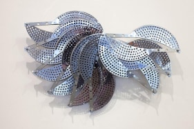 Adeela Suleman DRAINED 2009 Electroplated pan drainer, nuts and bolts 26 x 13.5 x 3 h in.