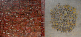 G. R. Iranna  Lightened Houses, 2017  Acrylic on tarpaulin  66 x 144 in