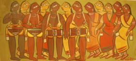 Jamini Roy UNTITLED (MUSICIANS) ND Gouache on card 11 x 23 in.