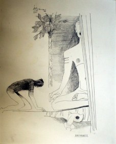 M.F. Husain ENTREATY 1977 Pencil on paper 13 x 11 in.  SOLD